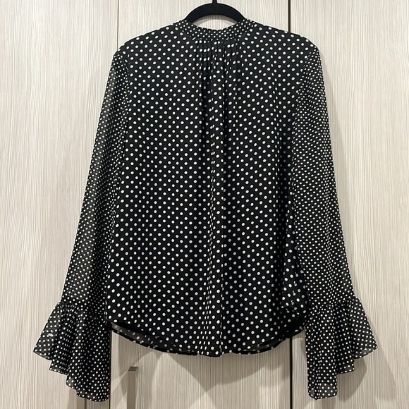 Joie Black White Polka Dot Ruffled “Darek” Blouse Romantic Sheer Sleeves Large - Picture 6 of 14